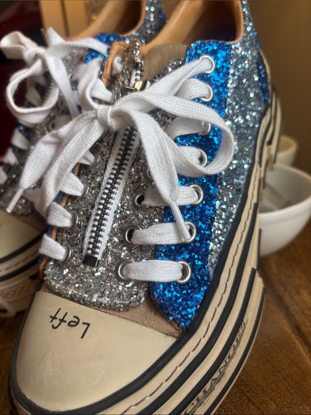 Women’s Glitter Platform Sneakers in Blue and Silver size 8